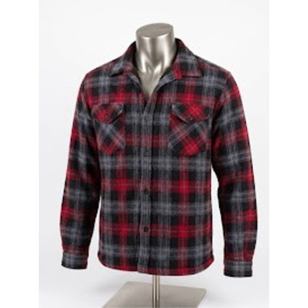 American Deluxe Mens Red Grey Plaid Sherpa Lined Flannel Shirt Jacket M